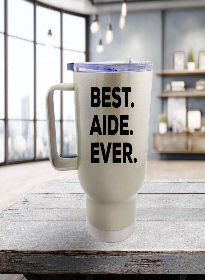 SpreadPassion THE STORE - The Best Aide Ever Tumbler - Stainless Steel Novelty Tumbler for Birthday and Anniversary Parties - Gift Idea for Appreciate on Christmas - 14 Oz Hot Tea Tumbler (Silver) - Image 2